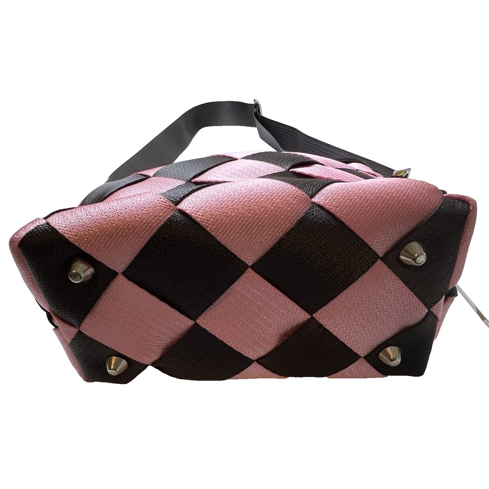 MAGGIE BAGS Genuine Seat Belt Webbing Shoulder Bag Brown/Pink Adjustable Strap - Picture 2 of 11